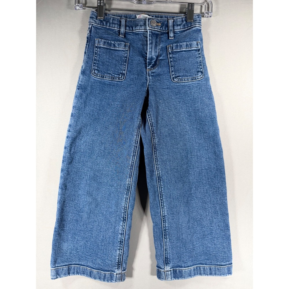 J.Crew Girls Wide Leg Patch Pocket Jeans Medium Wash Denim Blue Size 7